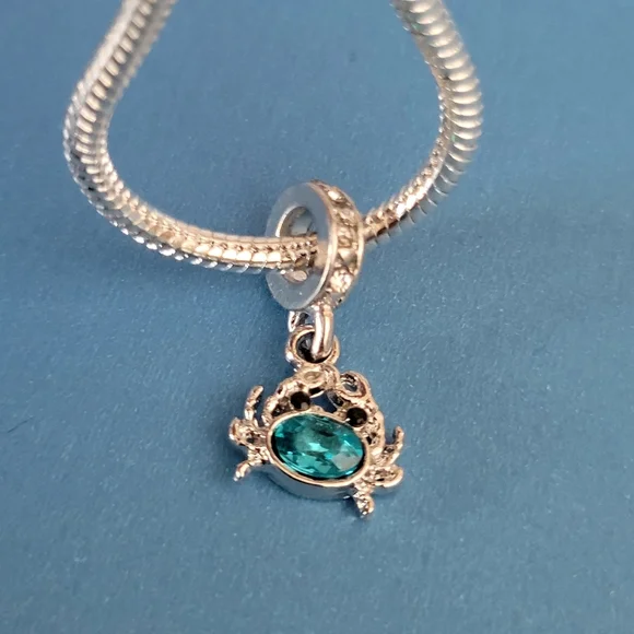 New! For Pandora Charm Bracelet Aqua Blue and Silver Color Crab Dangle Charm - Picture 5 of 8